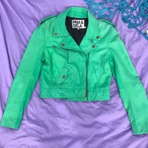 Pam & gela green leather jacket size small